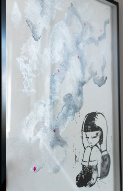 Le nuage arrive - Linogravure et encre